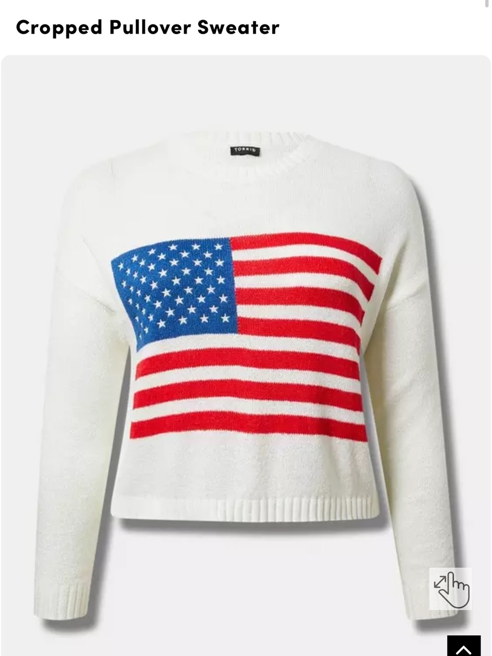 torrid size 2 White Cropped Crewneck Sweater with Red and Blue Flag Graphic